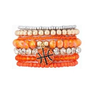 BRAND NEW WITH TAGS Orange Basketball Beaded Bracelet Stack – 6 Piece Set